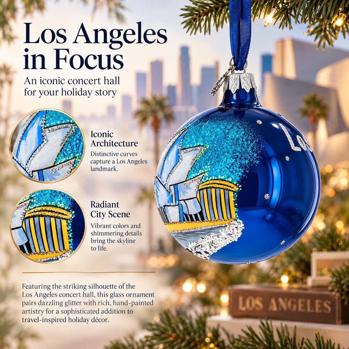 Concert Hall Los Angeles, California Glass Ball Christmas Ornament 3.25 Inches