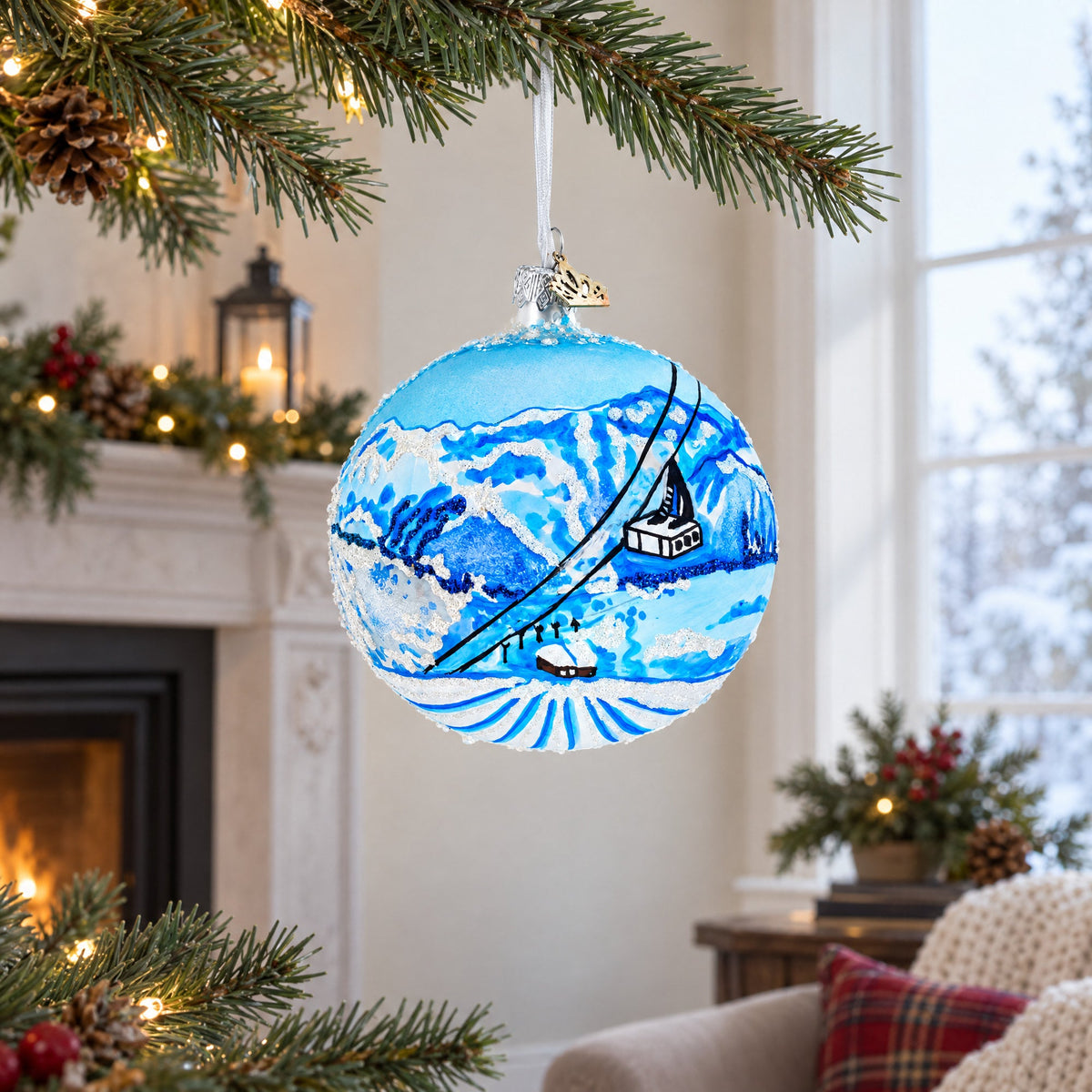 Les Trois Vallees Ski Resorts, France Glass Ball Christmas Ornament 4 Inches