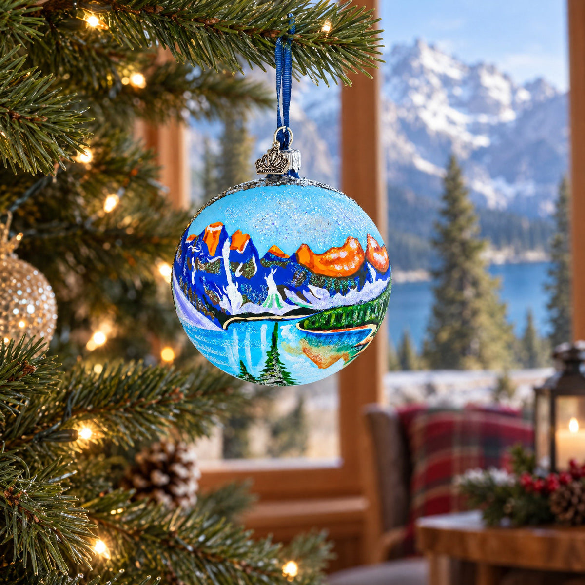 Moraine Lake near Banf, Alberta, Canada Glass Ball Christmas Ornament 4 Inches