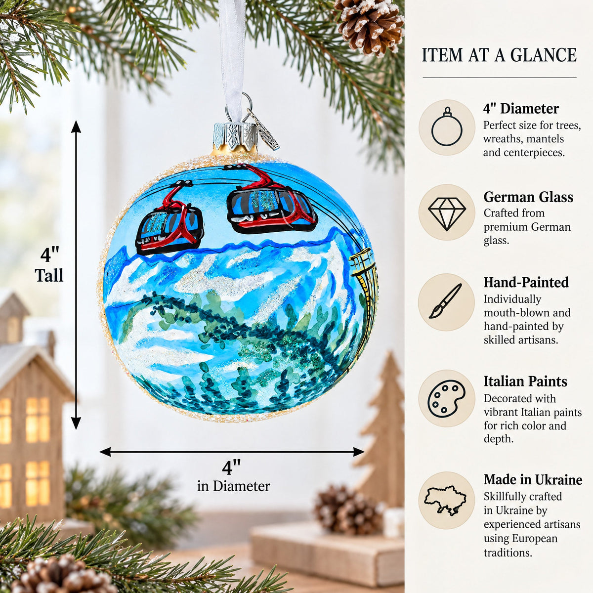 Silvretta Arena Ischgl-Samnaun Ski Resort, Austria Glass Ball Christmas Ornament 4 Inches