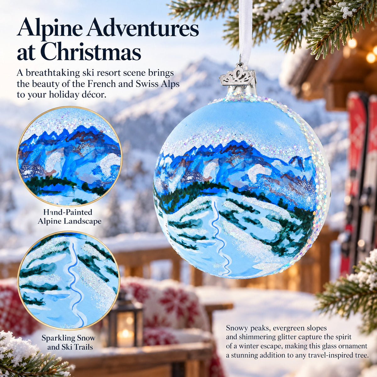 Les Portes du Soleil Ski Resort, Switzerland and France Glass Christmas Ornament
