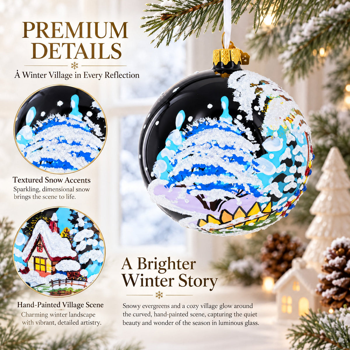 Snow Covered Winter Village Glass Ball Christmas Ornament 4 Inches