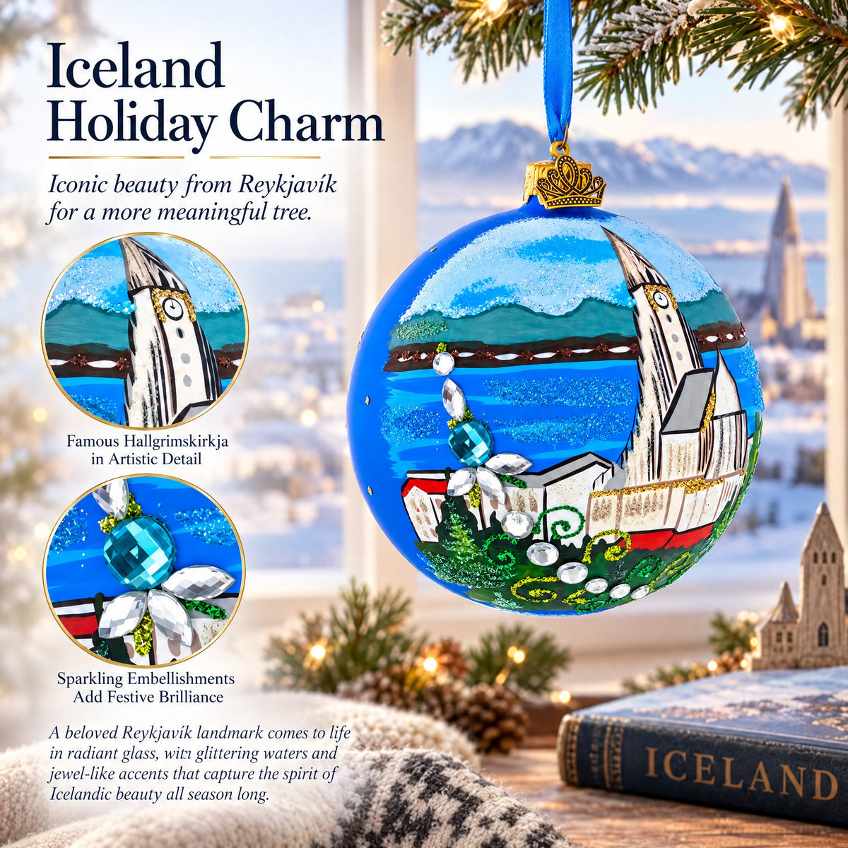 Hallgrimskirkja Church of Hallgrímur, Reykjavík, Iceland Glass Christmas Ornament