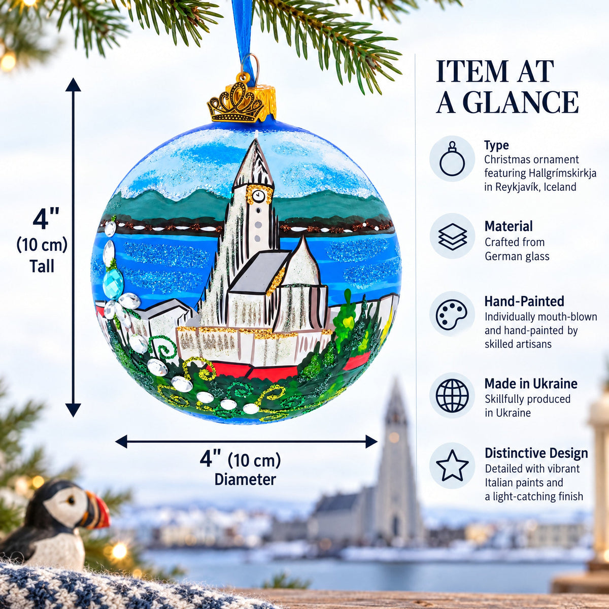 Hallgrimskirkja Church of Hallgrímur, Reykjavík, Iceland Glass Christmas Ornament