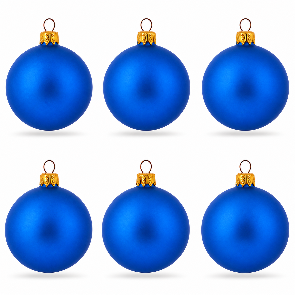 Set of 6 Matte Blue Glass Ball Christmas Ornaments 2.4 Inches