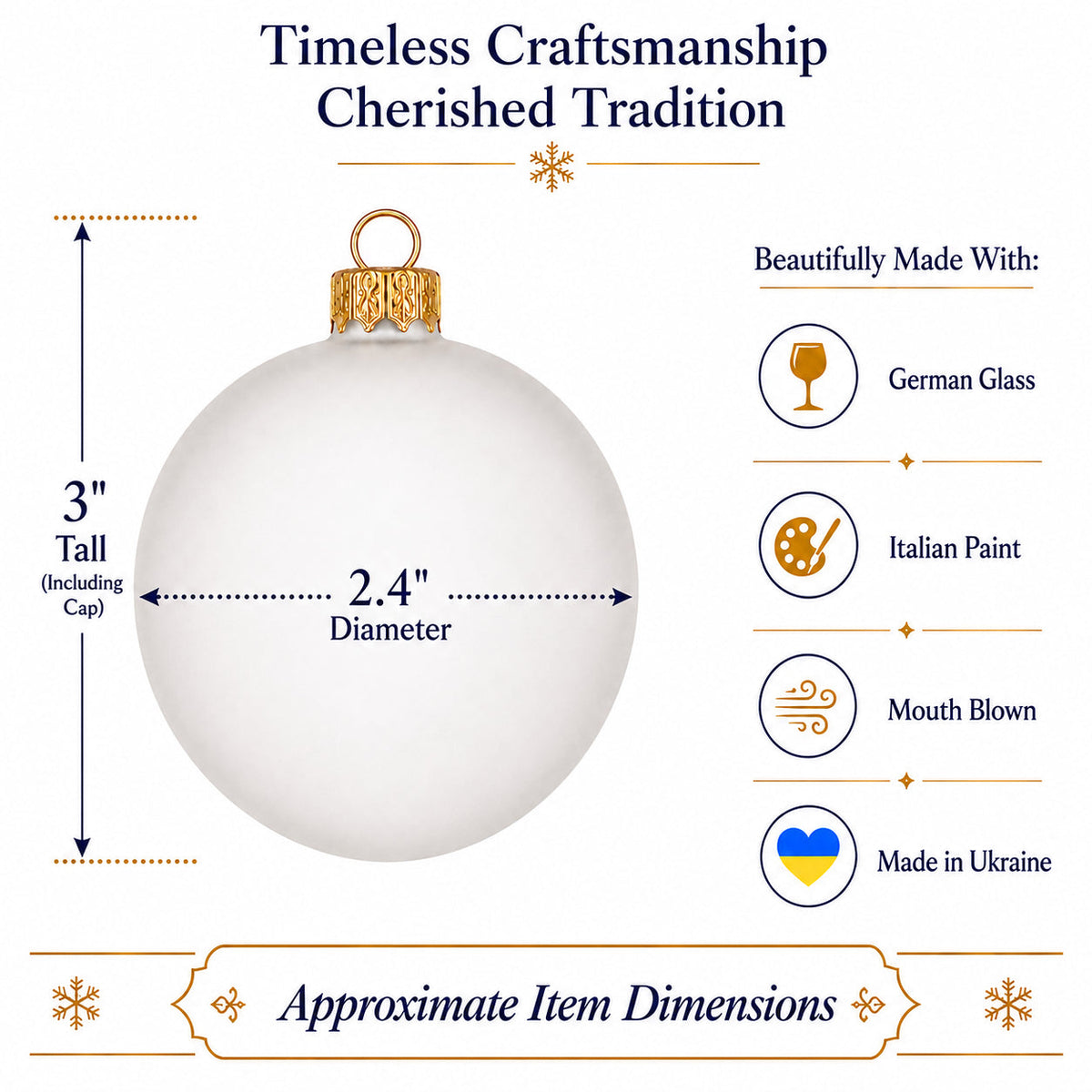 Set of 6 Translucent White Glass Ball Christmas Ornaments (033)