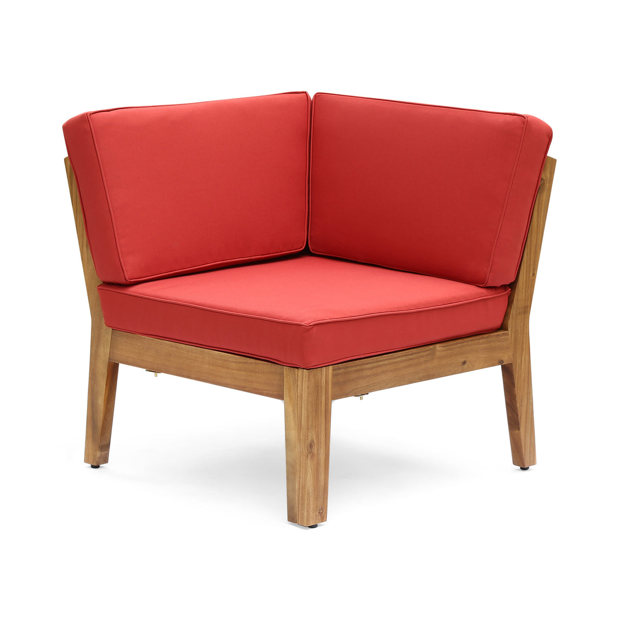 Grenada 5 Seater Acacia Wood Sectional Armless Sofa Set, Teak + Red