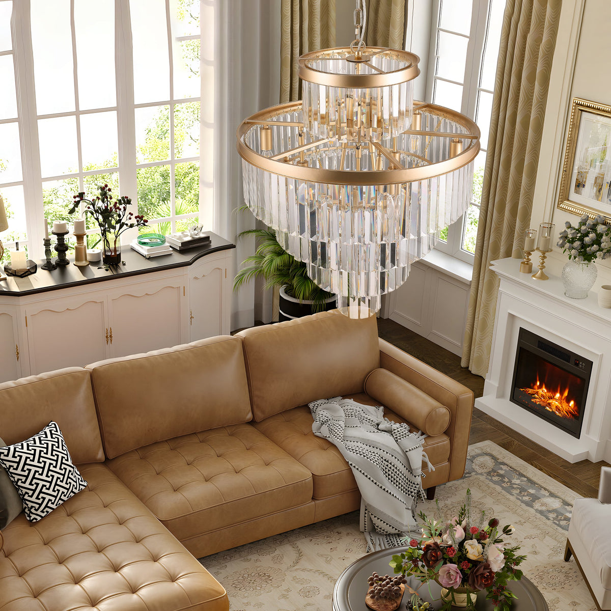 LIGHTING COMMUNE Golden Luxury Crystal Chandelier with 5-Tier K9 Crystals - view 4