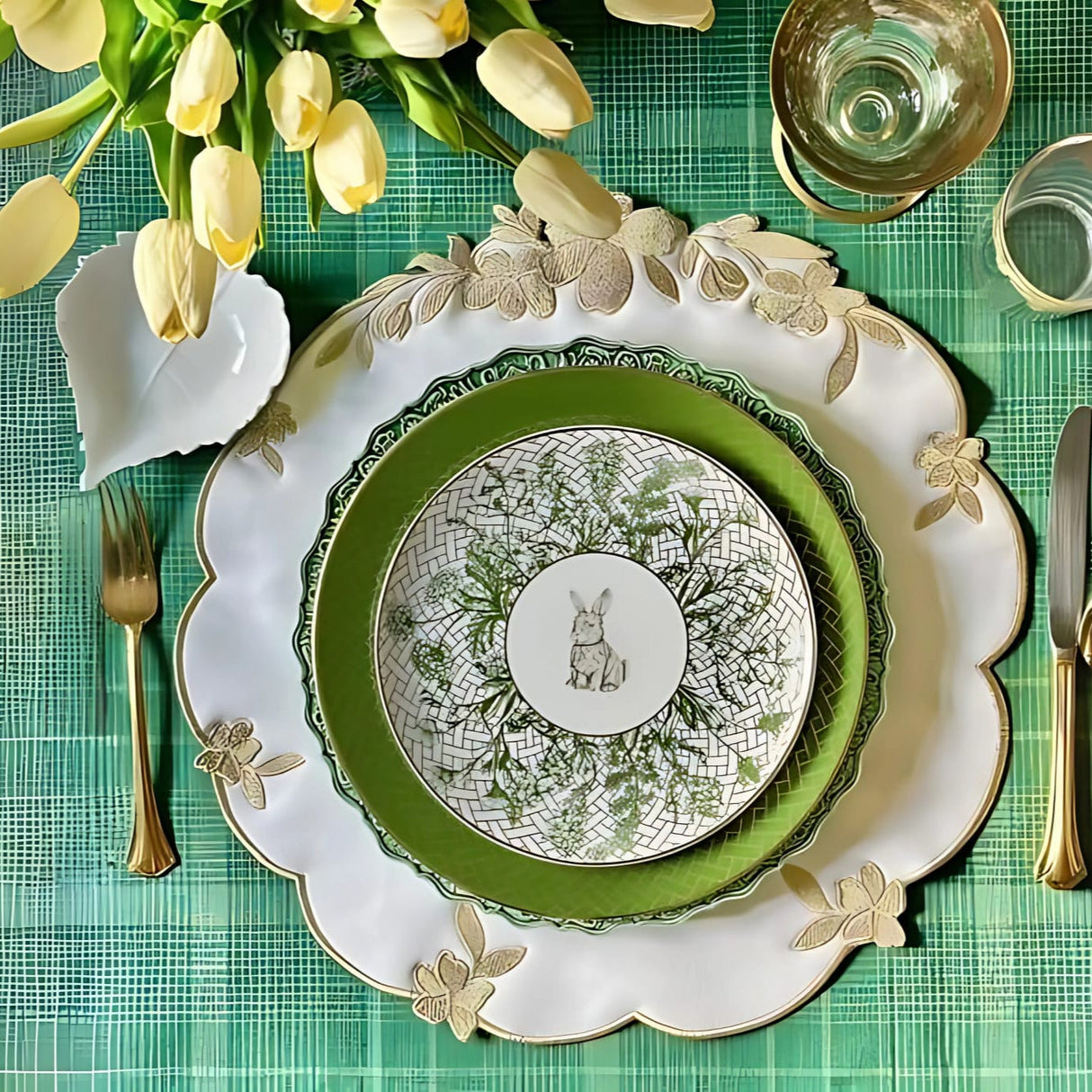 pnrdecor LOTUS WHITE GOLD ROUND FAUX LEATHER PLACEMAT (Set Of 4)
