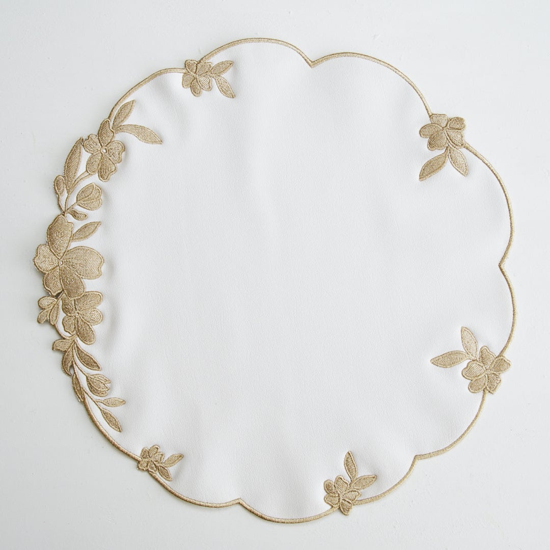 pnrdecor LOTUS WHITE GOLD ROUND FAUX LEATHER PLACEMAT (Set Of 4) - view 3