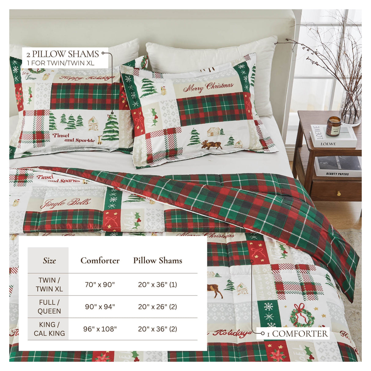 Reversible Christmas Comforter and Sham Set - Holiday Lodge Odette Collection