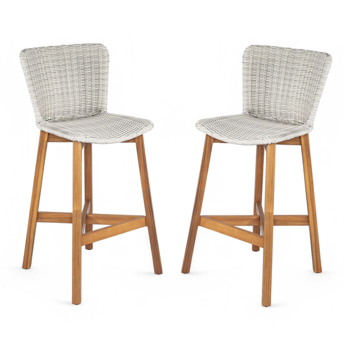 Lymington Outdoor Bar Stool Set of 2 with Acacia and Rattan - view 6