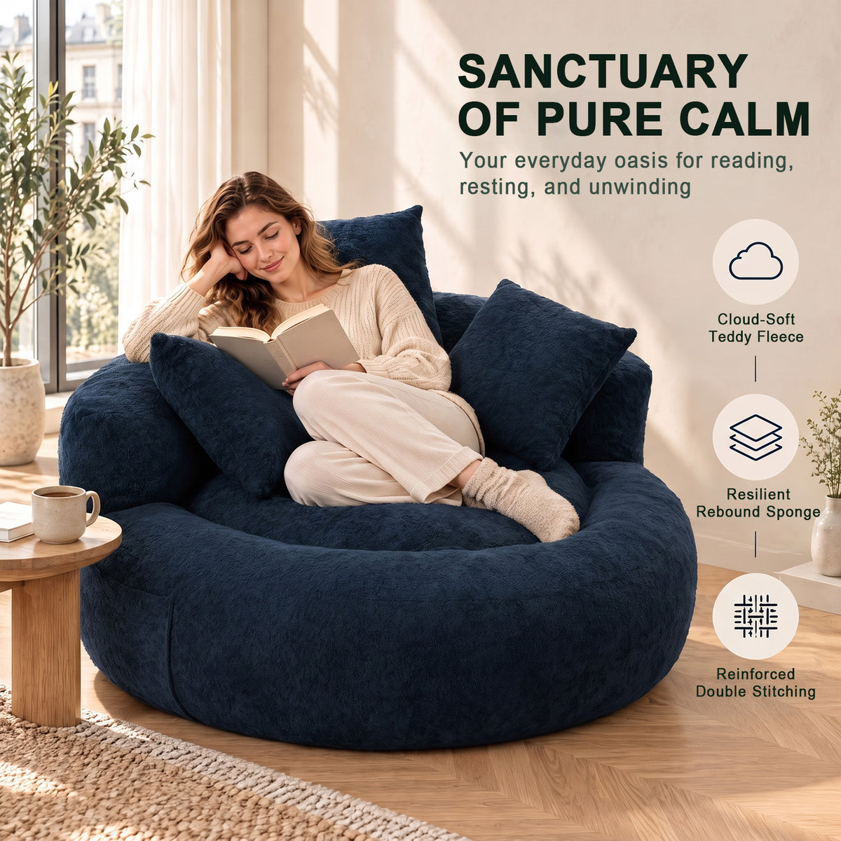MAGIC FURNITURE 5FT Ultra Cozy Round Memory Foam Sofa
