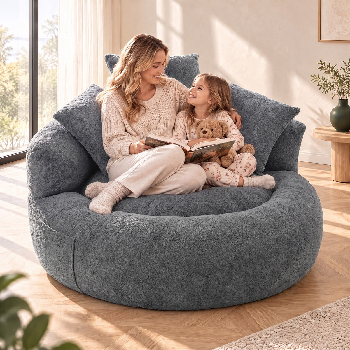MAGIC FURNITURE 5FT Ultra Cozy Round Memory Foam Sofa in Antique Grey