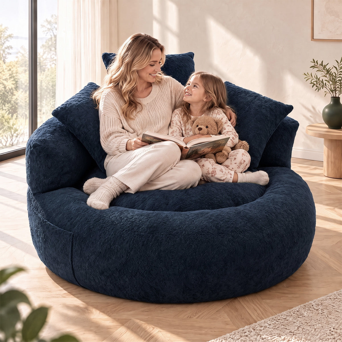 MAGIC FURNITURE 5FT Ultra Cozy Round Memory Foam Sofa in Light Blue