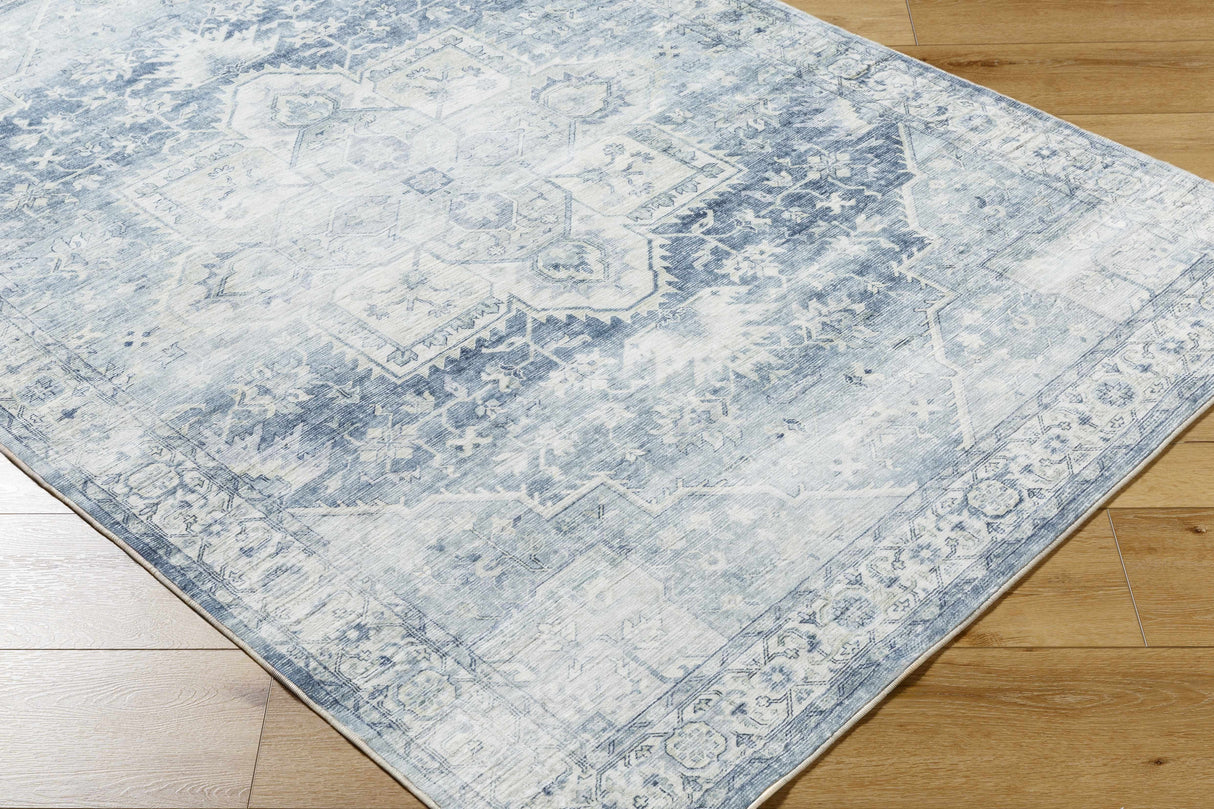 Mauro Navy Medallion Washable Area Rug