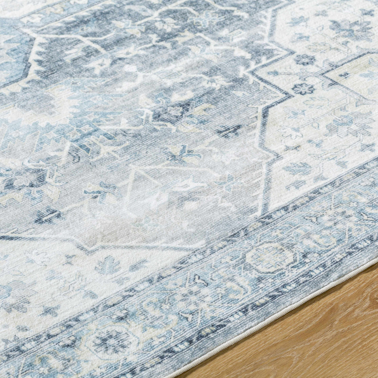 Mauro Blue Medallion Washable Area Rug
