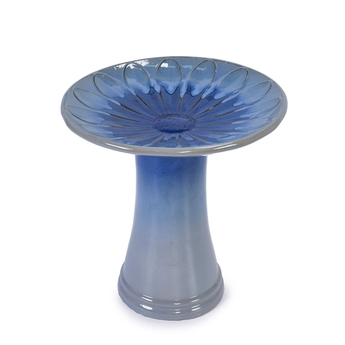 MDJ Pottery Blue Gray Ceramic Birdbath with Weather-Resistant Finish