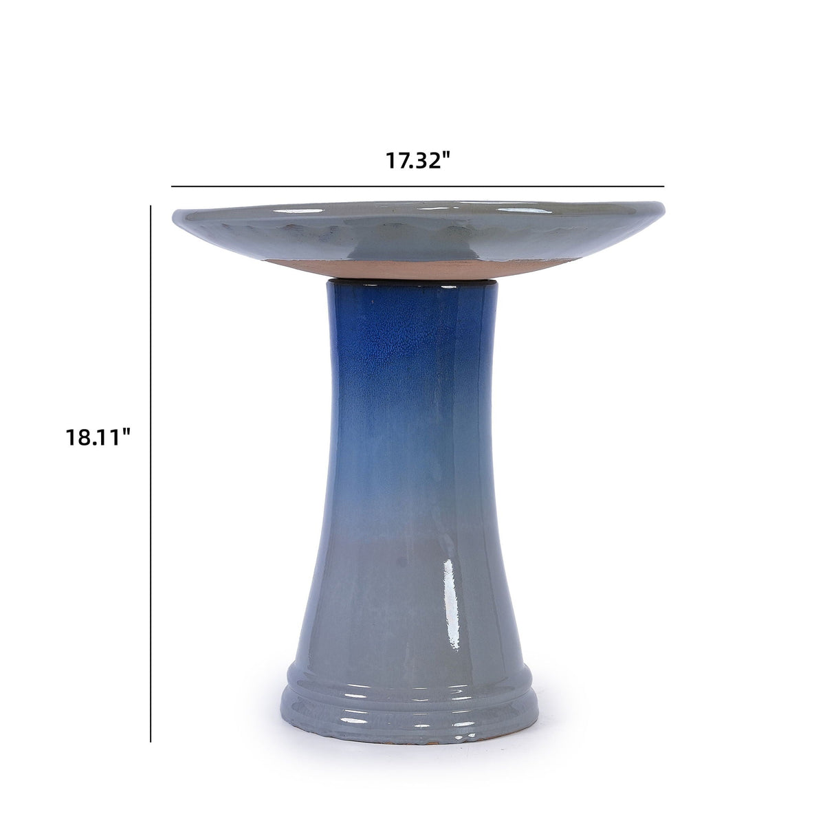 MDJ Pottery Blue Gray Ceramic Birdbath with Weather-Resistant Finish - view 3