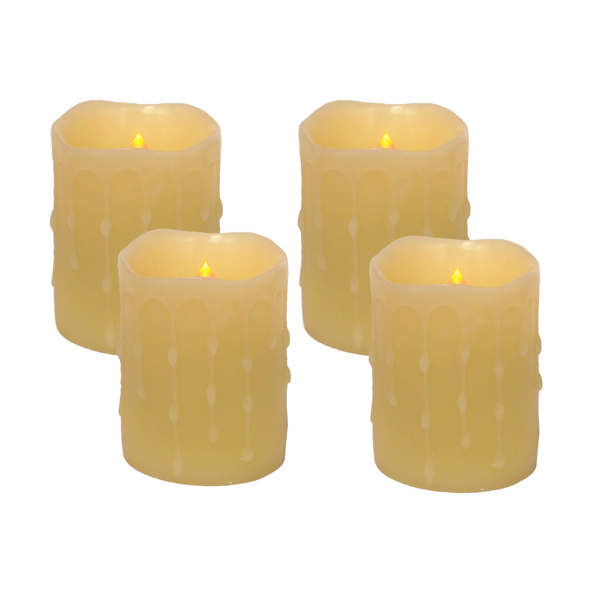 Melrose International LED Dripping Wax Pillar Candles (Set of 4) in Yellow