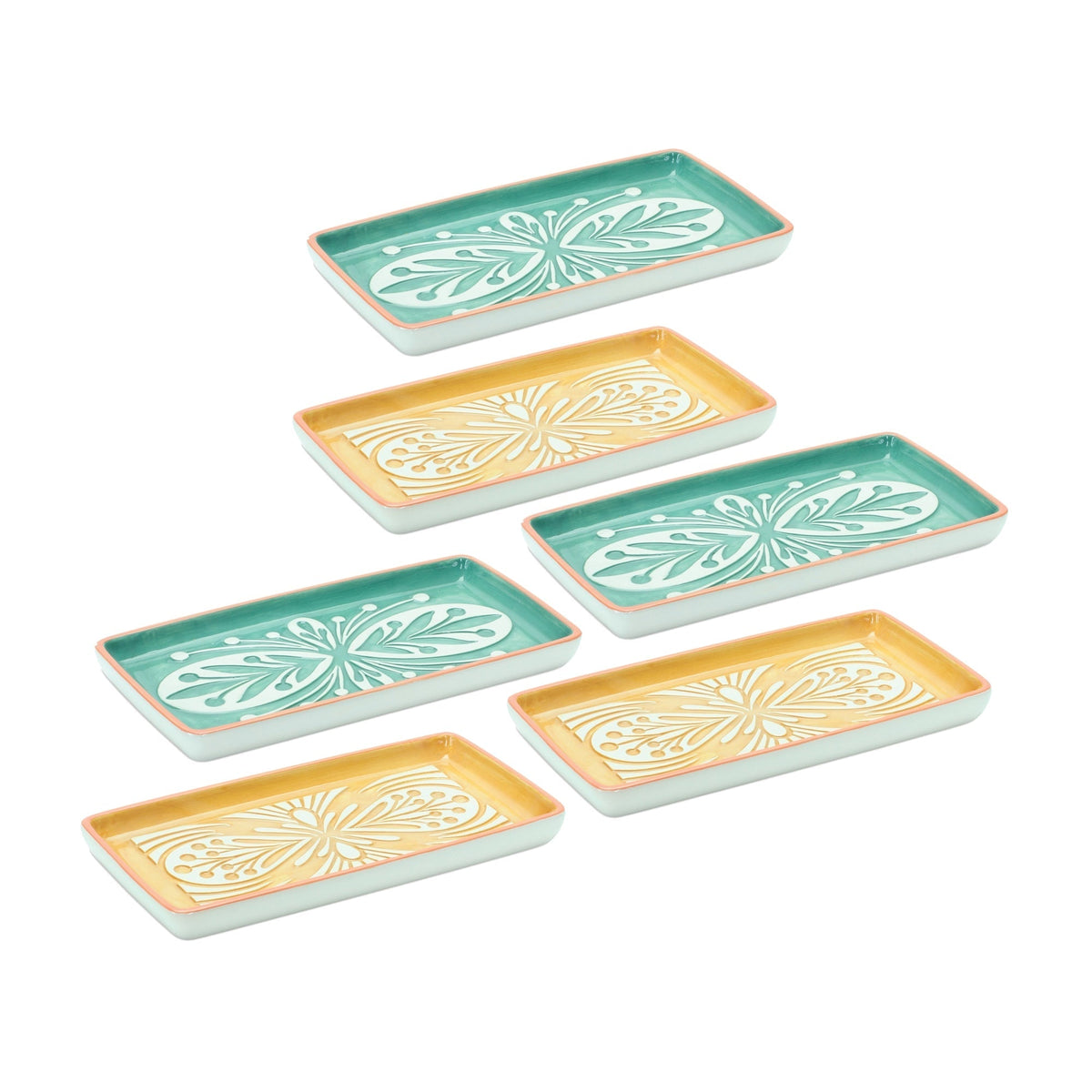 Melrose International Ornamental Ceramic Tray (Set of 6) in Green
