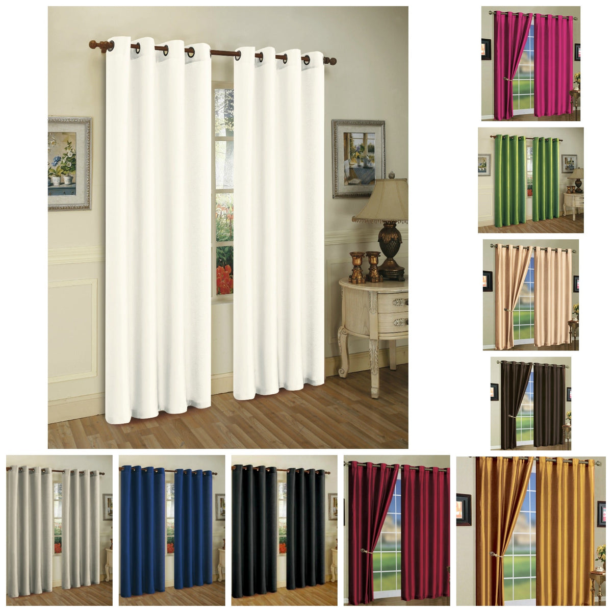 Set of Two 84" Solid Grommet Faux Silk Window Panels