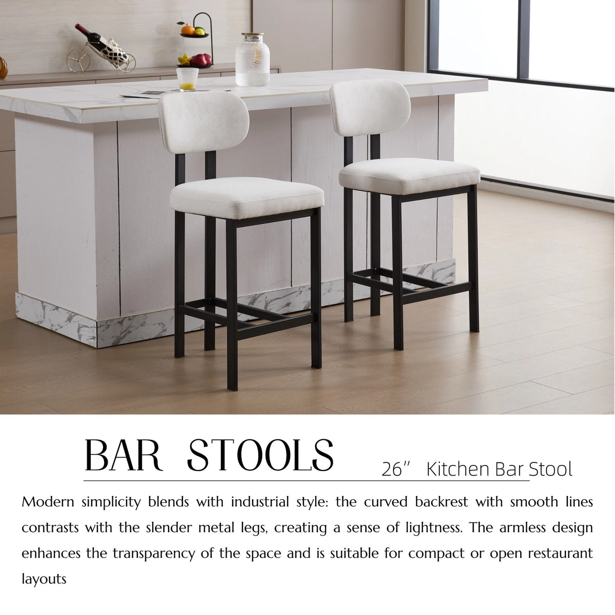 Modern Counter Height Stools Set of 2 with Reinforced Fabric Upholstery - view 8