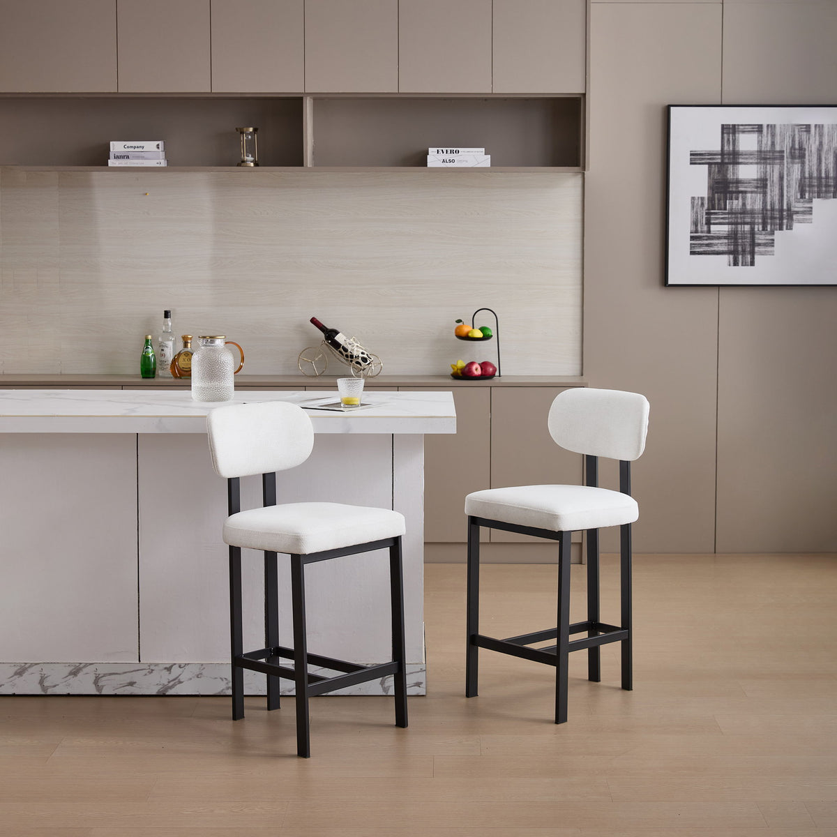 Modern Counter Height Stools Set of 2 with Reinforced Fabric Upholstery - view 9