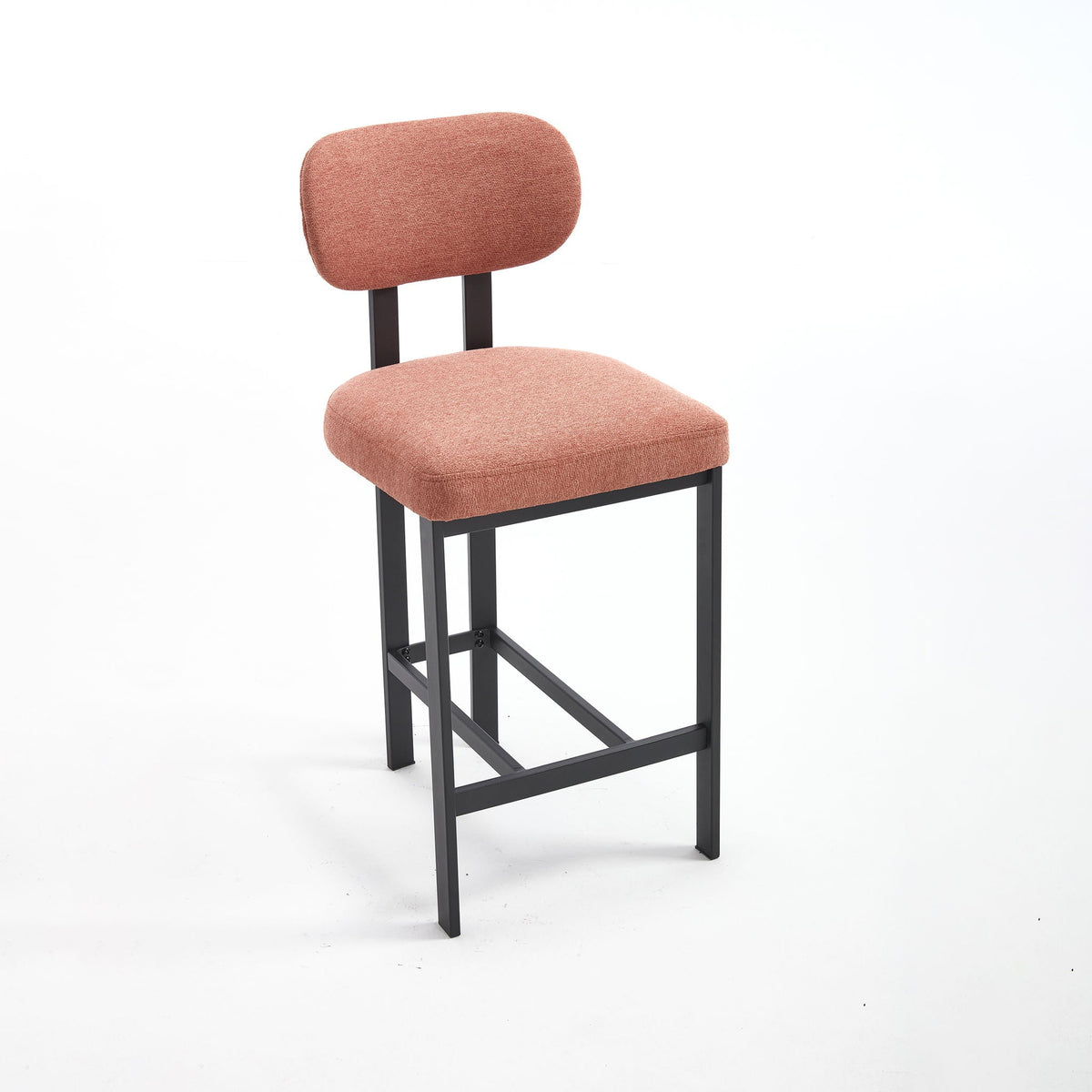 Modern Counter Height Stools Set of 2 with Reinforced Fabric Upholstery in Orange