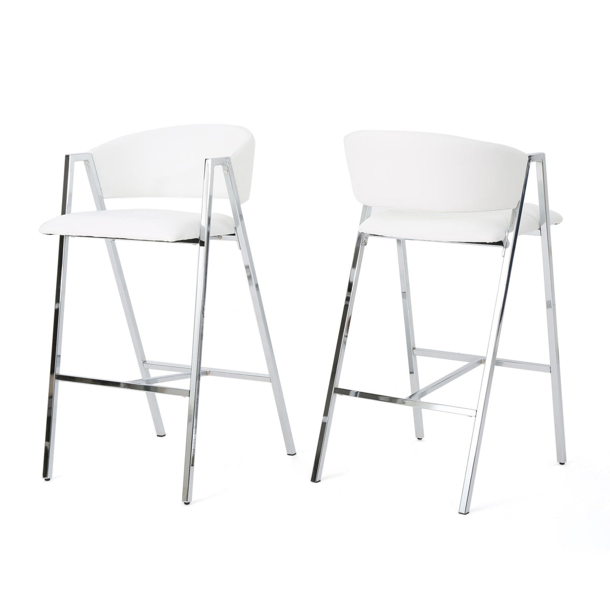 Modern Bar Stools With Low Back And Arms And Durable Metal Frame (Set of 2) - Ivory - Best Buy Furniture