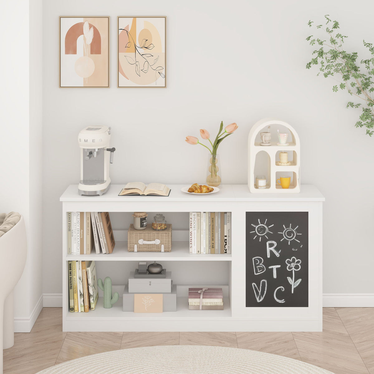 MOONRIVER 3-in-1 Bookshelf and Toy Storage Cabinet with Chalkboard - view 4