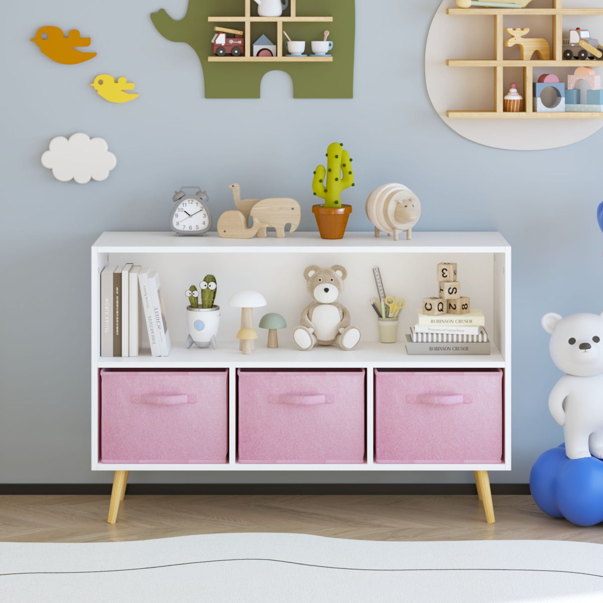 MOONRIVER Bookcase With Collapsible Drawers Organizer