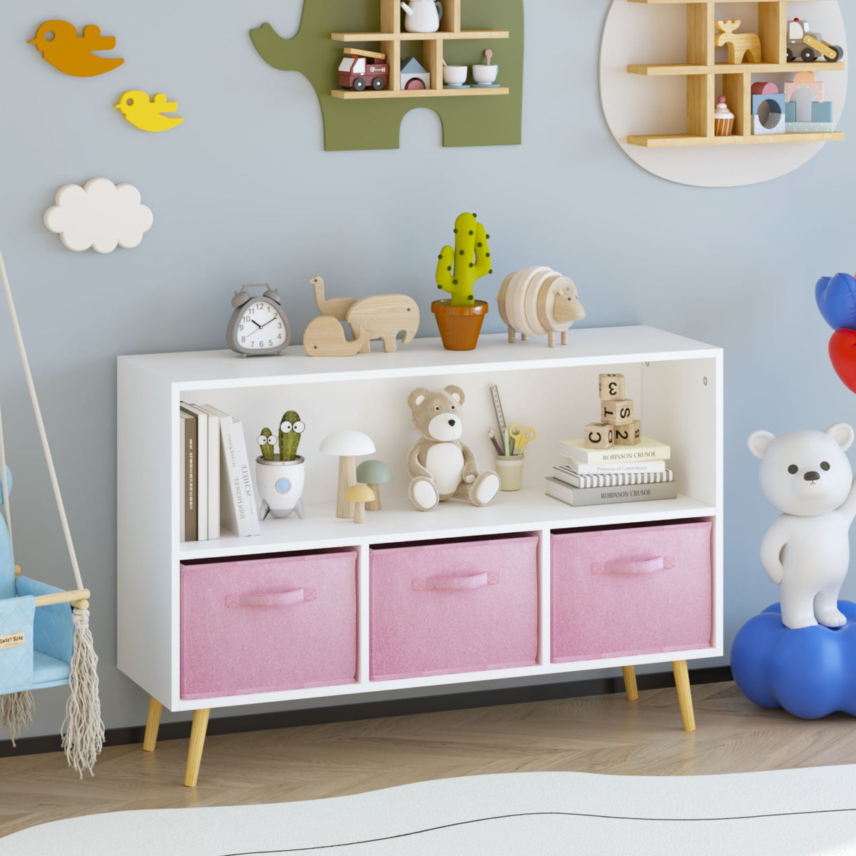 MOONRIVER Bookcase With Collapsible Drawers Organizer - view 6