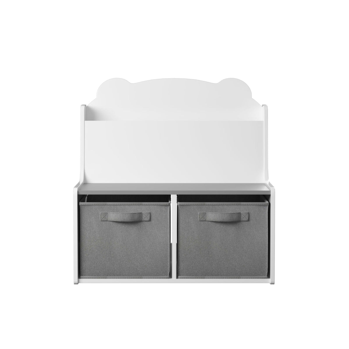 MOONRIVER White Bookshelf With Storage Bins and Bear-Shaped Backboard