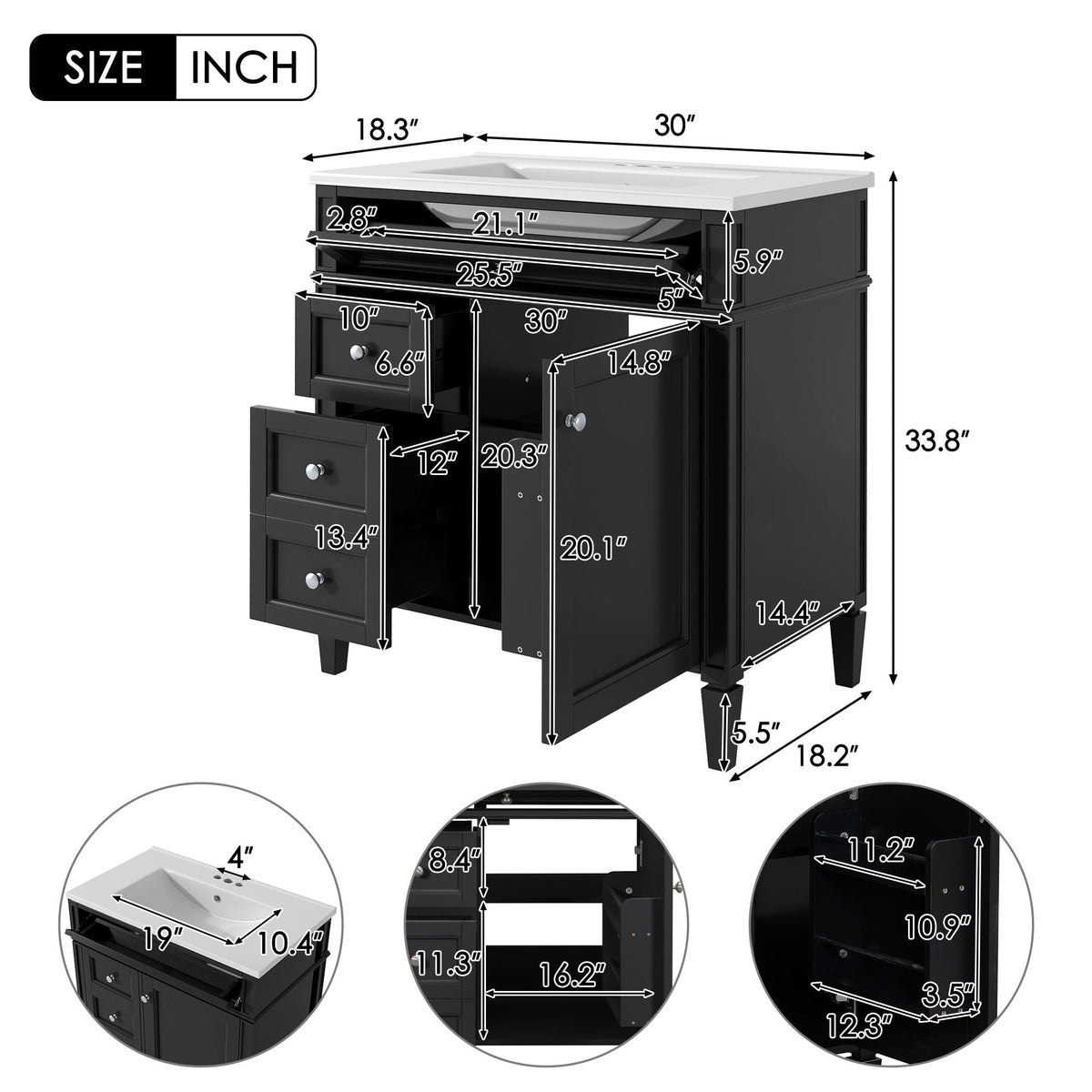 MRS Bathroom Vanity with Ceramic Sink and Multiple Storage Drawers - view 10