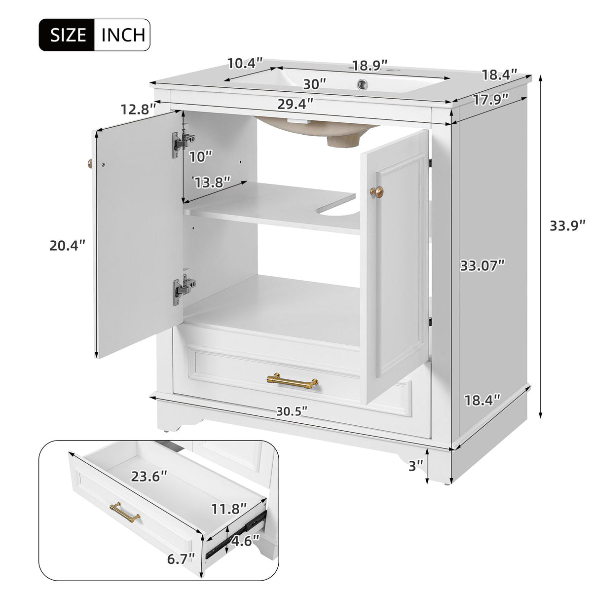MRS Bathroom Vanity with Sink and Adjustable Shelf - view 6