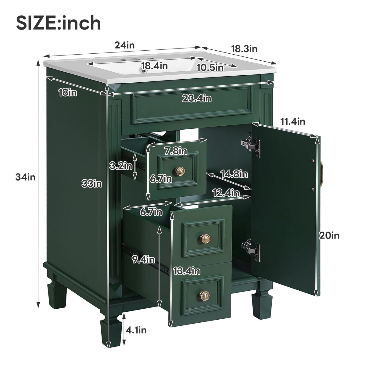 MRS Compact Bathroom Vanity with Ceramic Sink and Storage Drawers - view 7