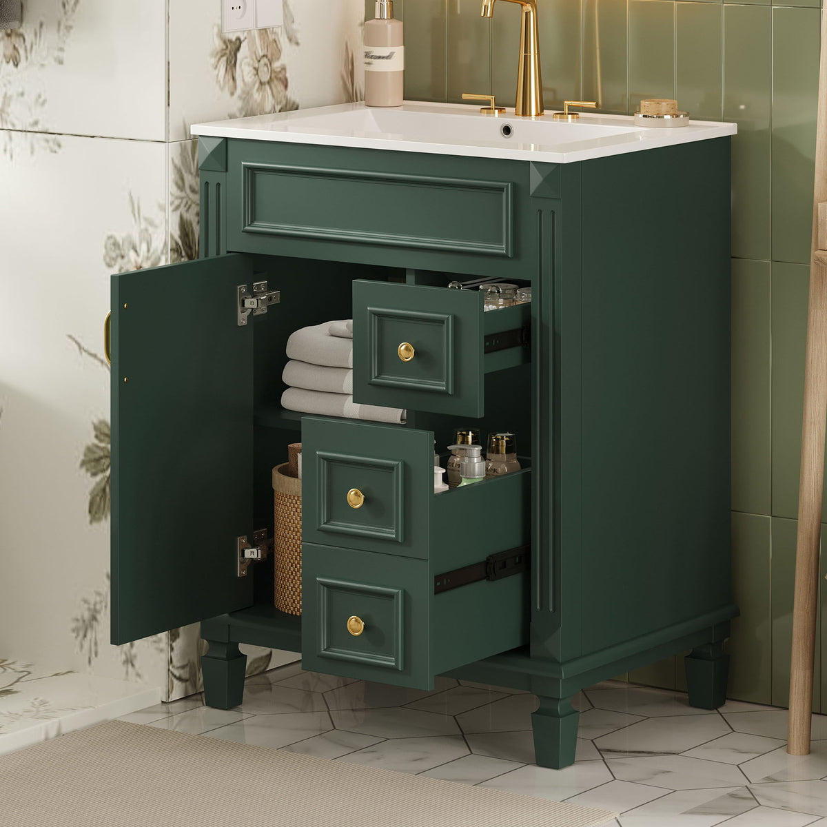 MRS Compact Bathroom Vanity with Ceramic Sink and Storage Drawers - view 8