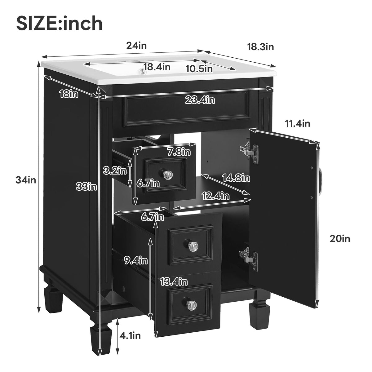 MRS Compact Bathroom Vanity with Ceramic Sink and Storage Drawers - view 13