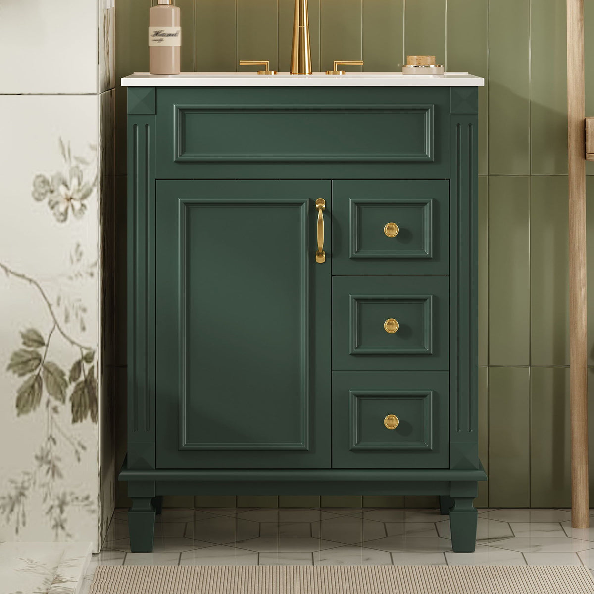 MRS Compact Bathroom Vanity with Ceramic Sink and Storage Drawers - view 15