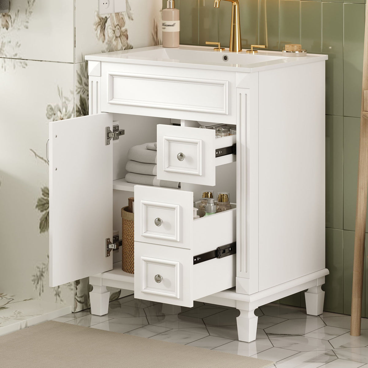 MRS Compact Bathroom Vanity with Ceramic Sink and Storage Drawers