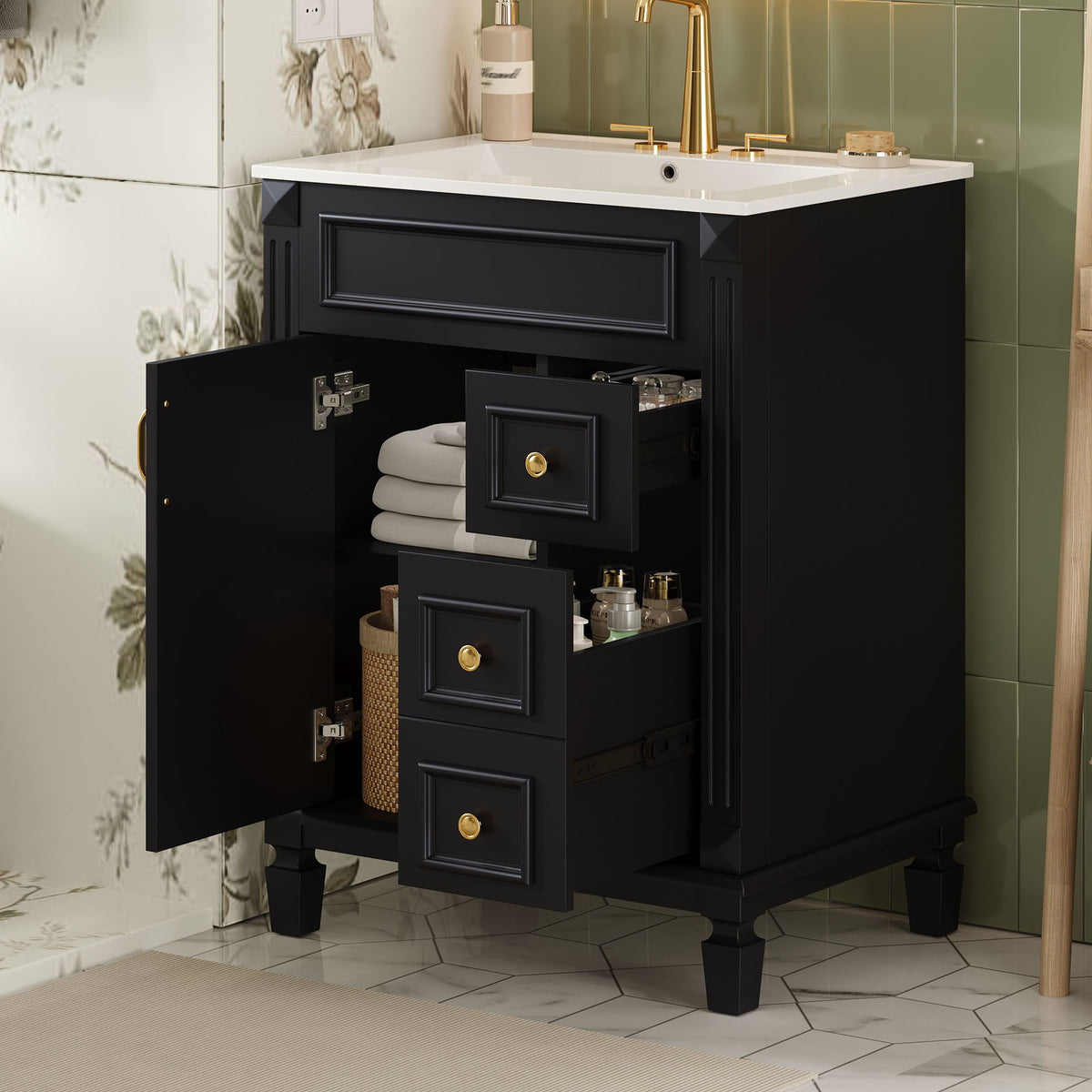 MRS Compact Bathroom Vanity with Ceramic Sink and Storage Drawers - view 3