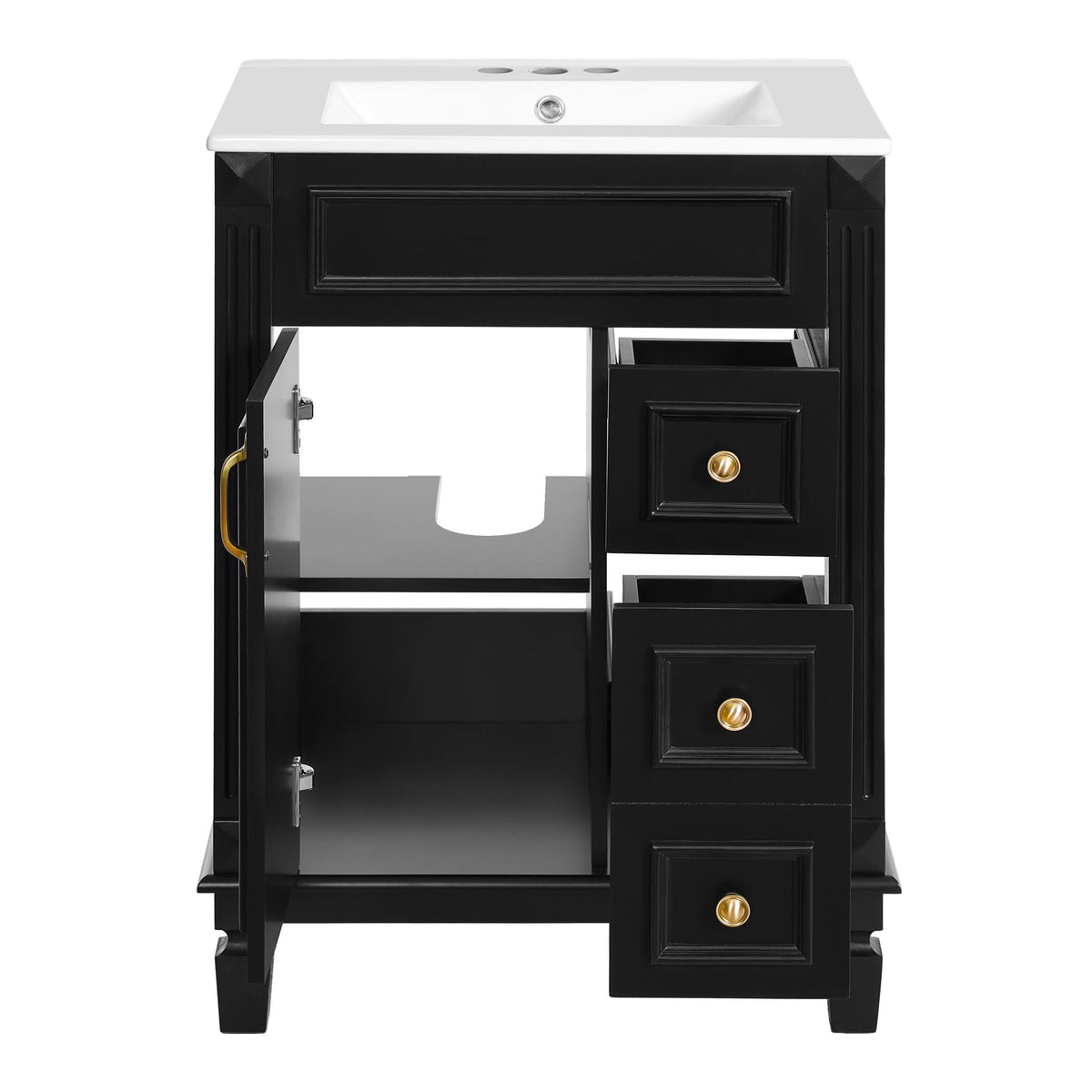MRS Compact Bathroom Vanity with Ceramic Sink and Storage Drawers in Black
