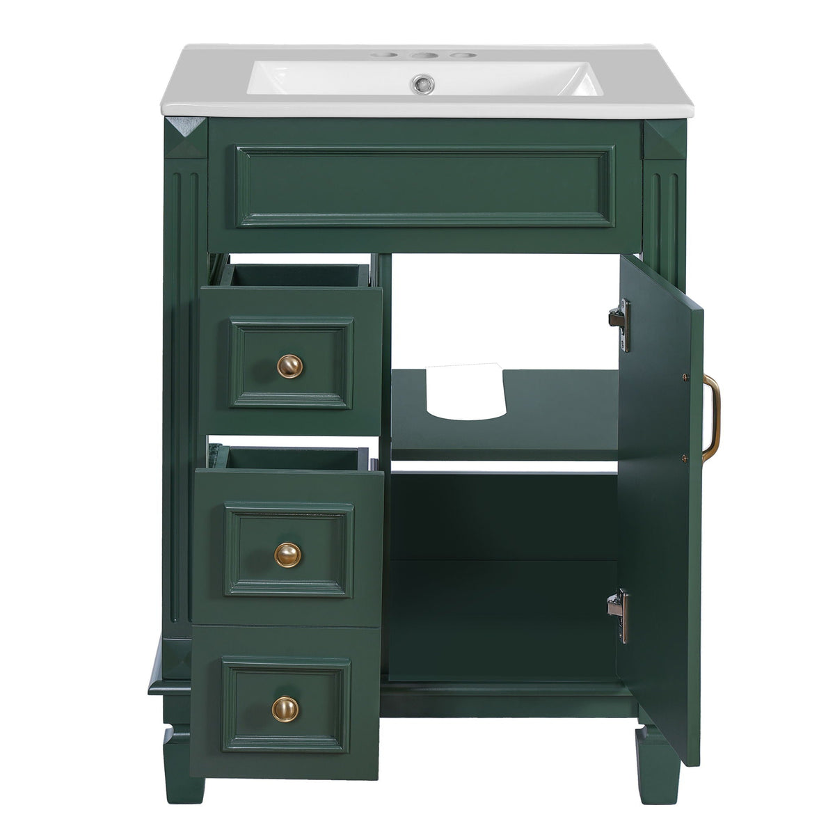MRS Compact Bathroom Vanity with Ceramic Sink and Storage Drawers in Dark Green - view 2