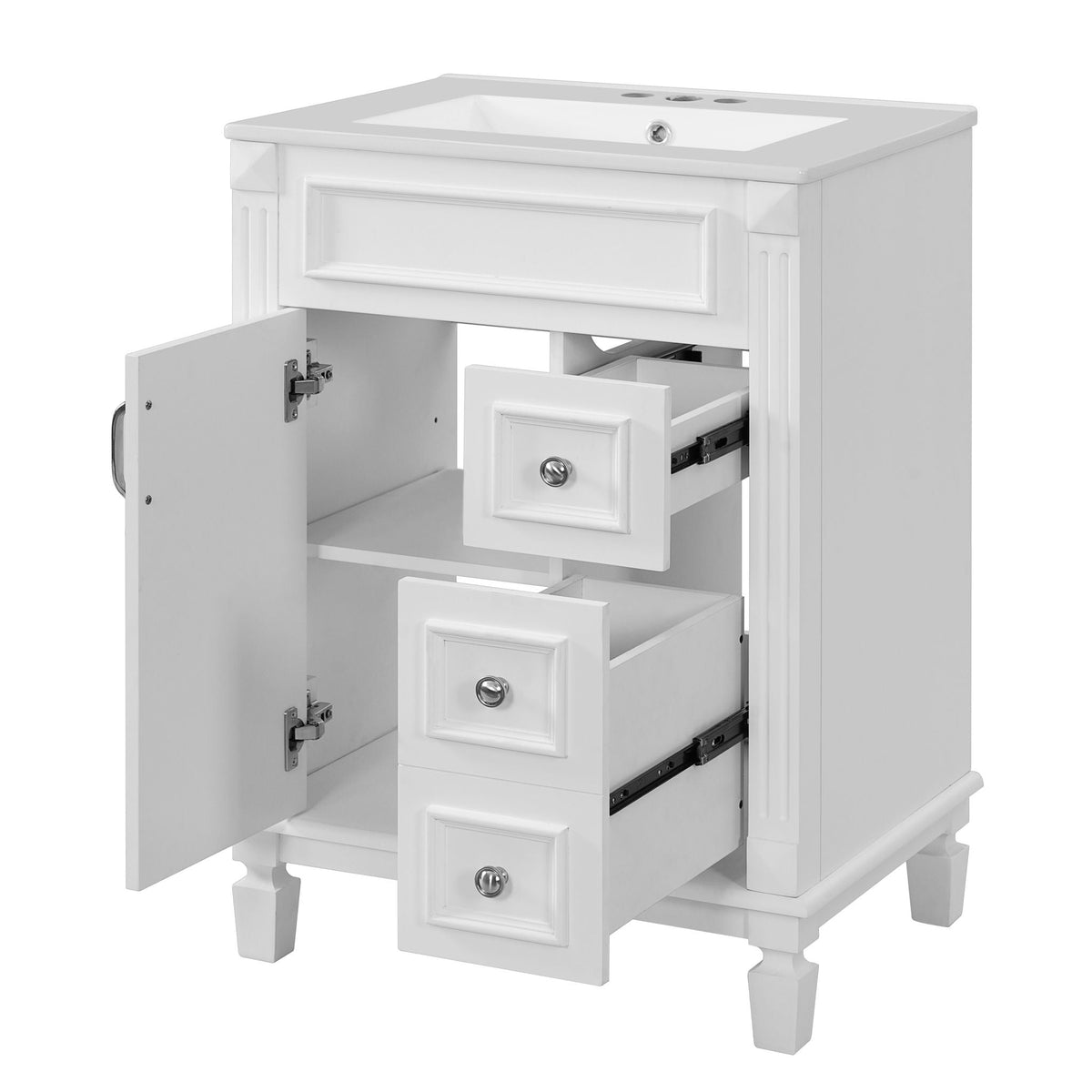 MRS Compact Bathroom Vanity with Ceramic Sink and Storage Drawers in White - view 2