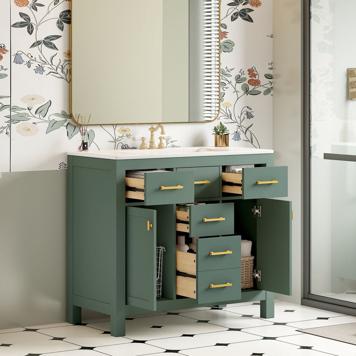 MRS Modern Bathroom Vanity With 36" Resin Sink