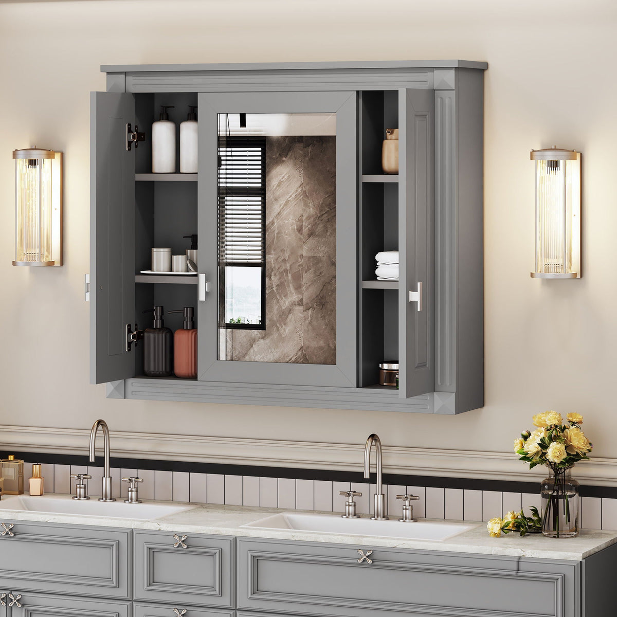 MRS Wall Mounted Bathroom Cabinet with Mirror and 4 Shelves - view 2