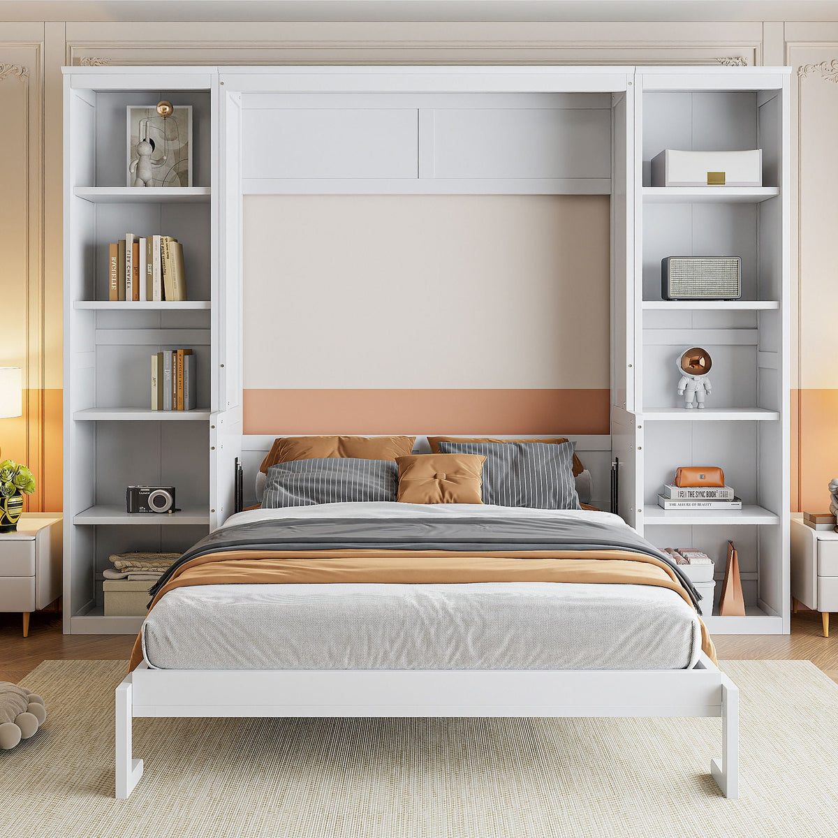 Murphy Bed With Desk and Bookshelf with Solid Pine Wood - view 2