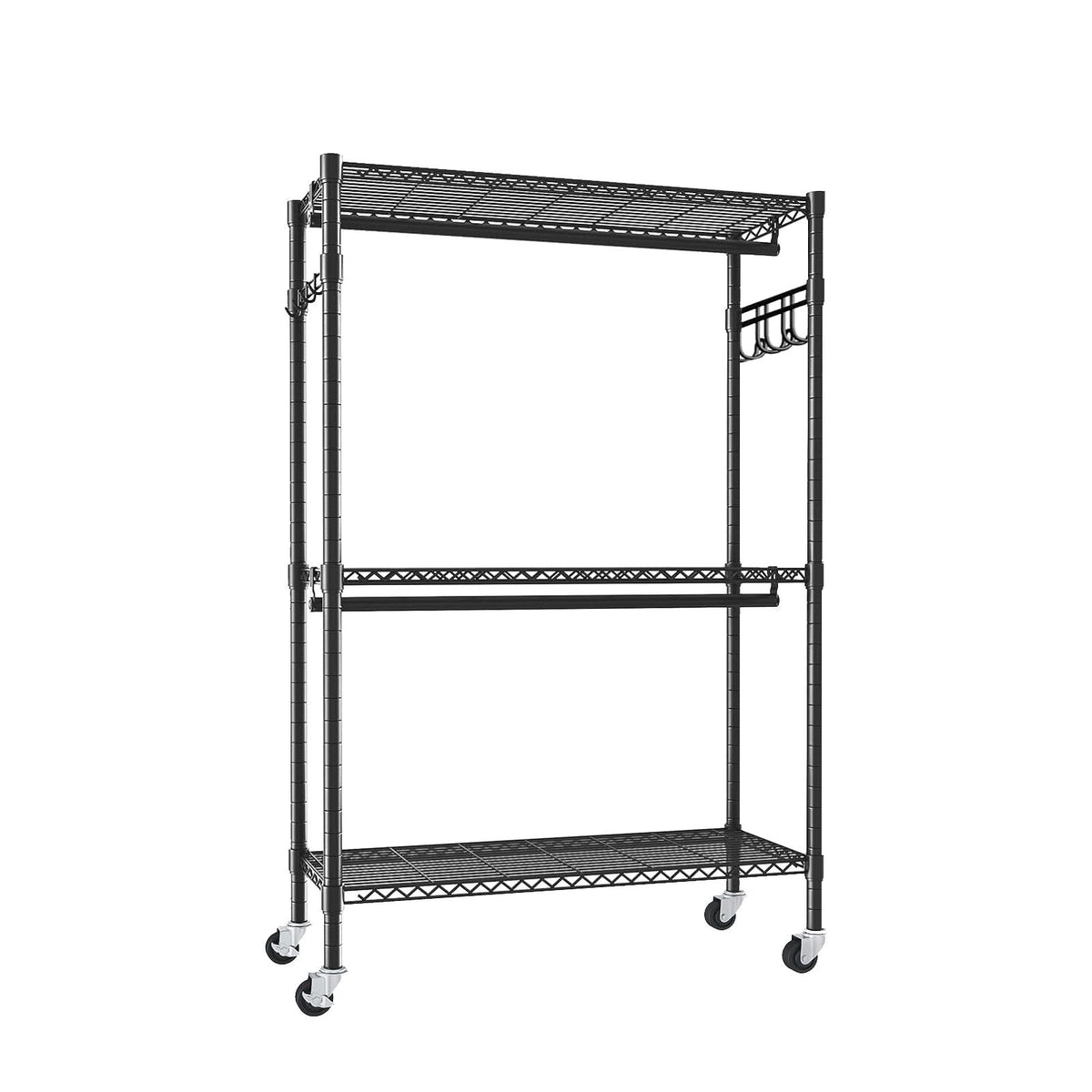 Nalego Heavy Duty Rolling Clothes Rack with Shelves and Hooks