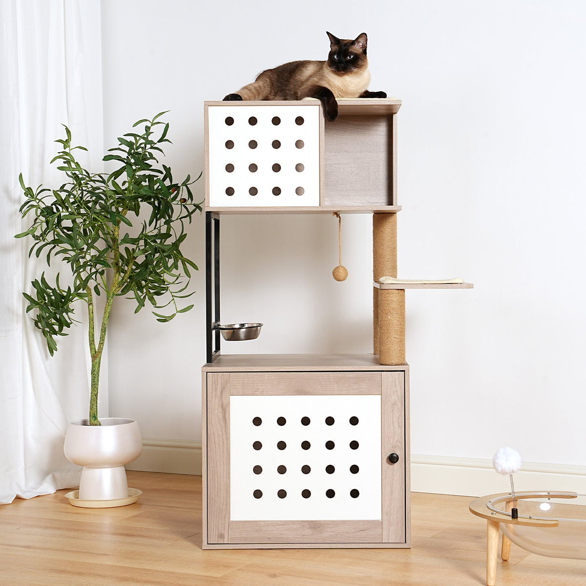 Need Pet furniture Cat Tree with Litter Box Enclosure and Large Hammock